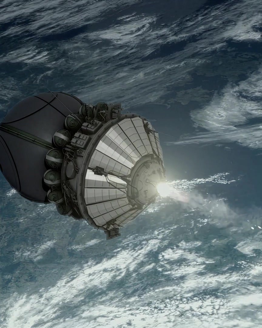 A spacecraft in orbit high above the Earth